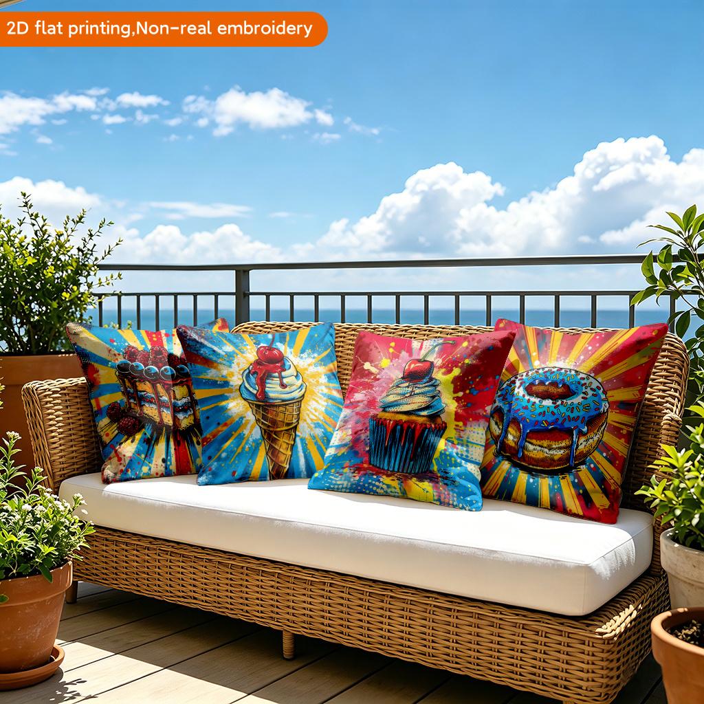 Cute Dessert Cake Printed Pillowcase Single Side Print Soft Home Living Room Garden Decor Cushion Cover No Insert