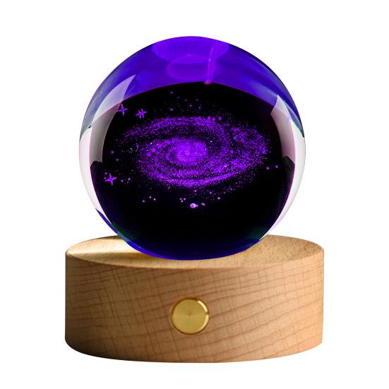 Faux Crystal Ball Light Calming Cosmic Night Light Clear Lighted Stellar Spheres with Wooden Base