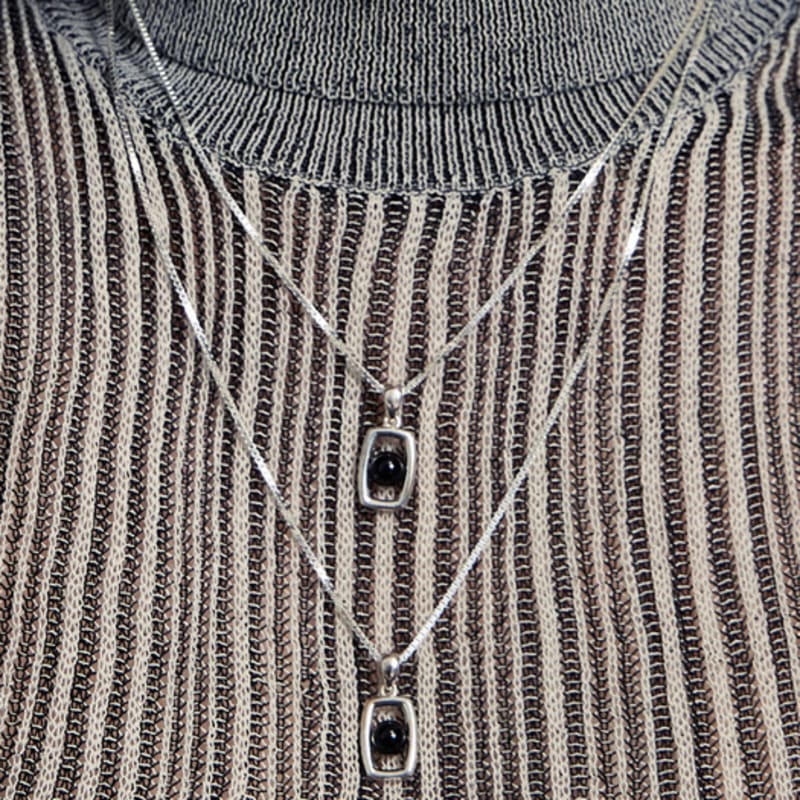 BONAFIDE JEWELRY Rectangle UFO Onyx Necklace (Silver)