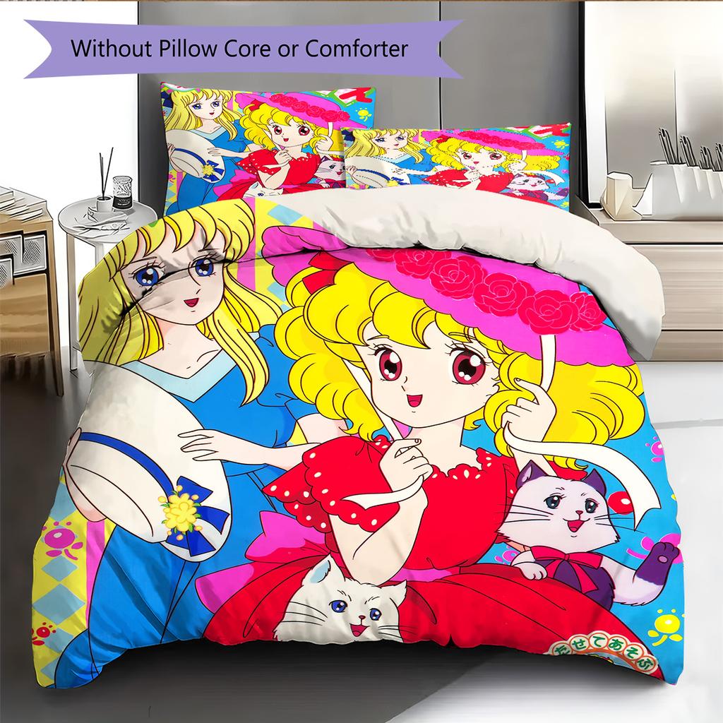 Candy Candy Pattern Bedding Quilt Set Home Decoration Gift (1 * duvet cover + 2 * pillowcase without core)
