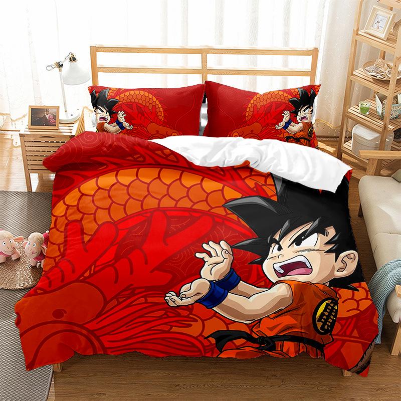 Новый мультяшный комплект постельного белья с принтом Dragon Ball, детское постельное белье, пододеяльник, наволочка, простыня/комплект двуспального размера, удобное украшение для дома