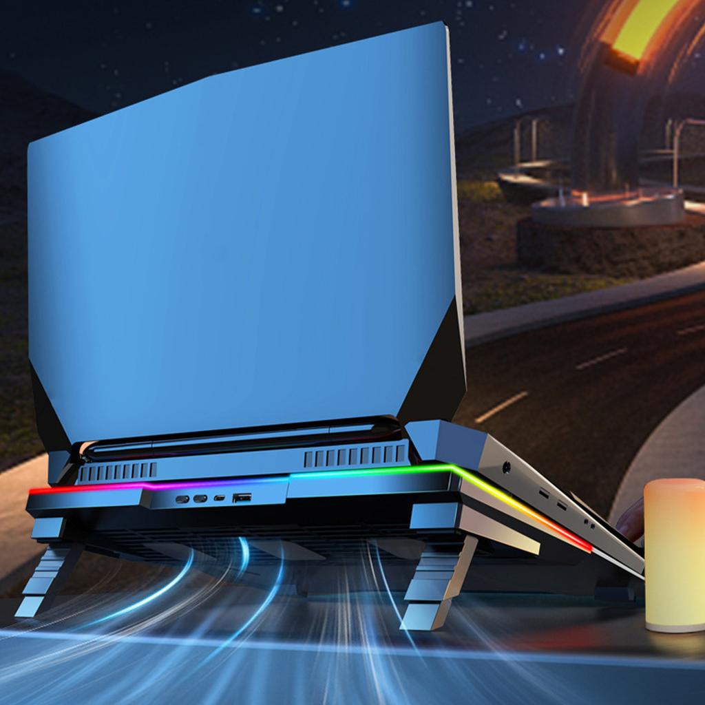 Алюминиевая охлаждающая подставка для ноутбука, светодиодные игровые кулеры для ноутбуков, тихие вентиляторы для ноутбуков, высокая подставка с портом USB/USB C