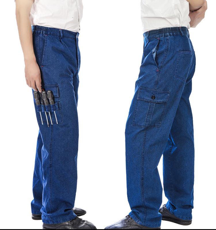 Men's Thickened Denim Multi-Pocket Welding Overalls - Durable, Loose-Fit, Pure Cotton Labor Protection Pants