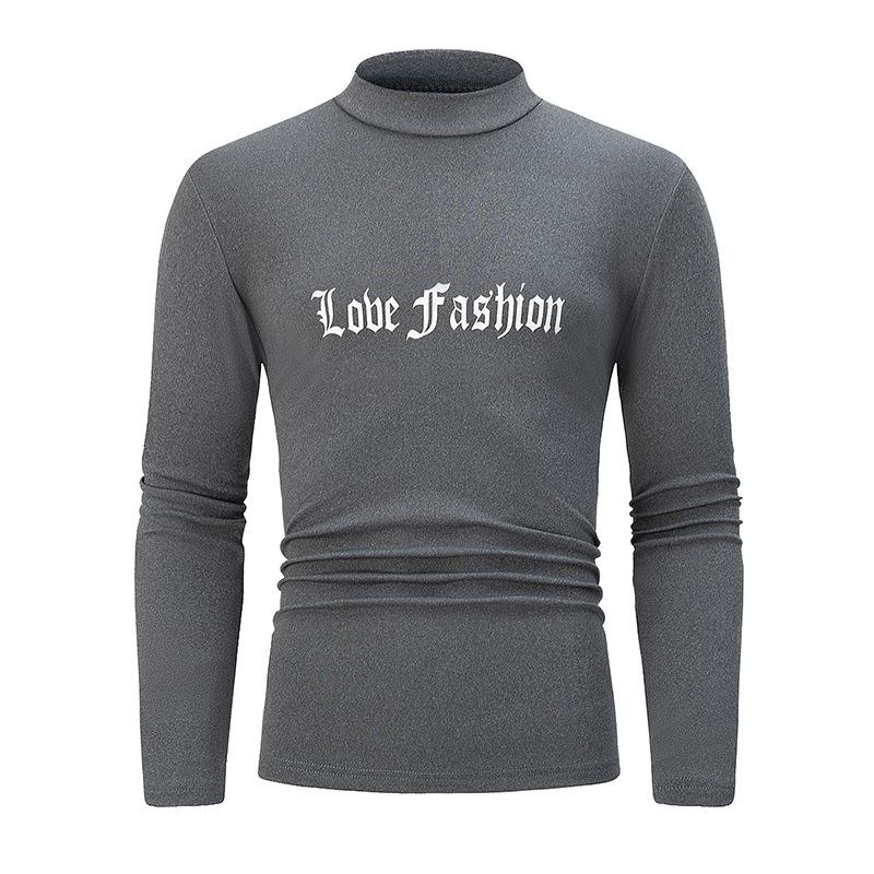 Men's Mock Turtleneck Shirt Autumn Winter Warm Long Sleeve Tee Casual Letter Print Top