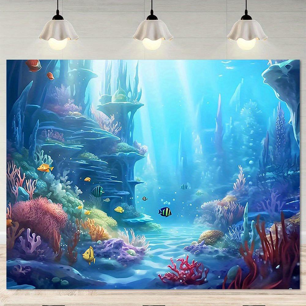 One 2D flat seabed background - blue ocean underwater world - coral reef photography background - birthday party decorat 46