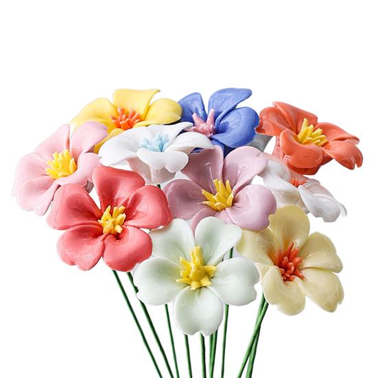 Ручная работа Керамический Имитация Цветка Реалистичный Искусственный Красочный Цветок Декорация Искусственный Цветок со Стеблем DIY Украшение для Вазы