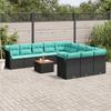 12 Piece Garden Sofa Set with Cushions Black Poly Rattan