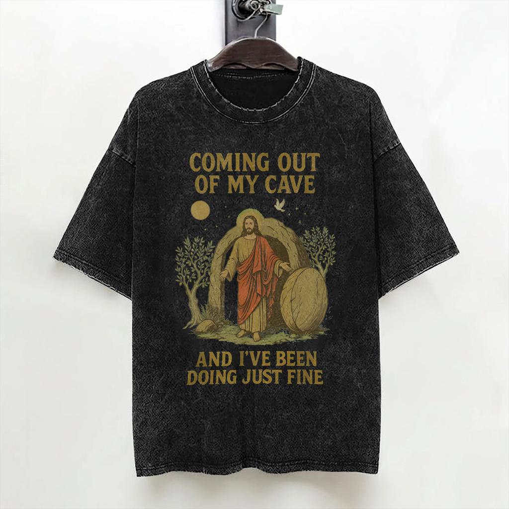 Jesus Coming Out Of My Cave Washed T Shirt Streetwear Hip Hop Casual Tshirt  Tee Shirt Men Women 100 Cotton Oversize Summer