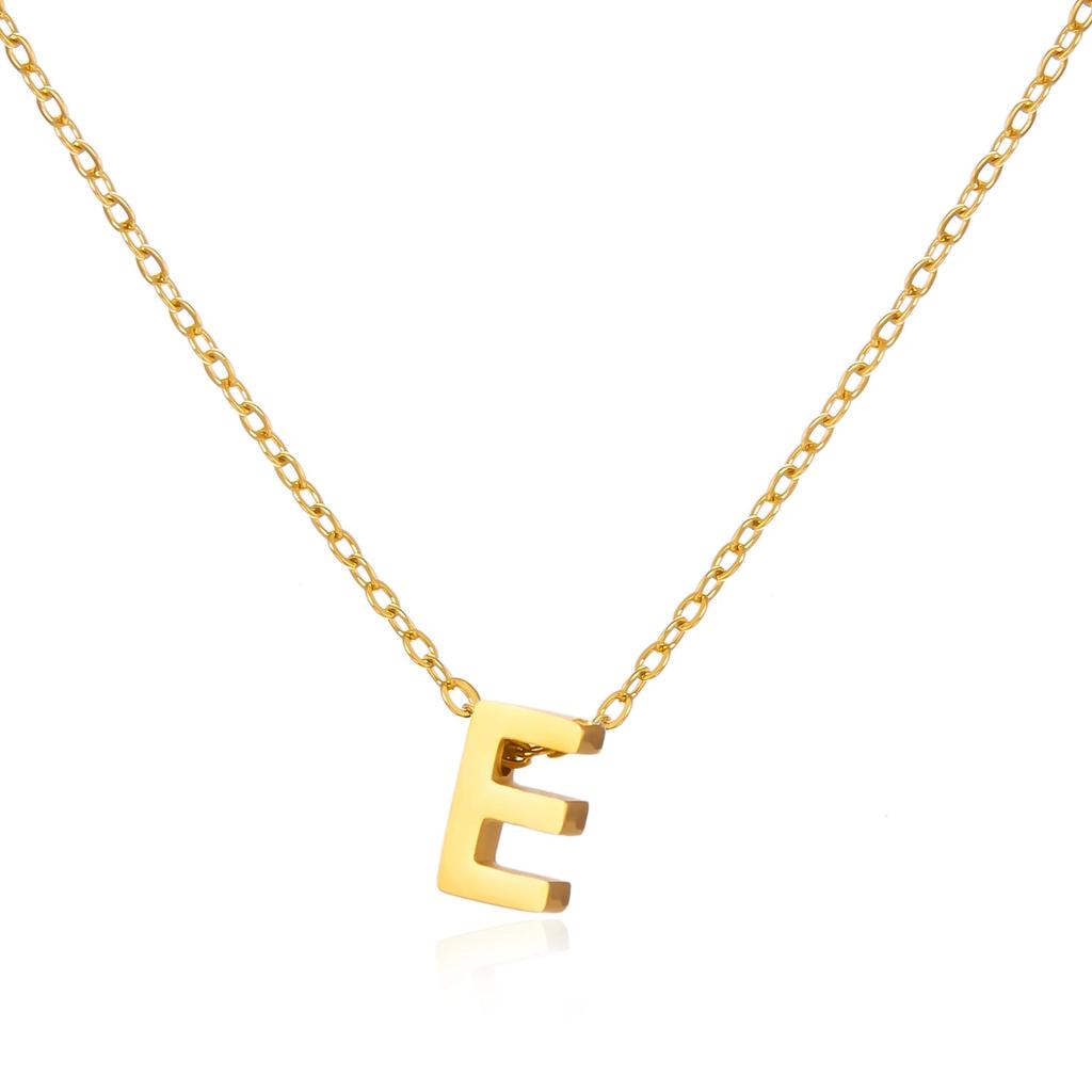 Stainless Steel Initial Necklace Gold Color Cut Letters Single Name Choker Necklace for Women Pendant Jewelry Gift