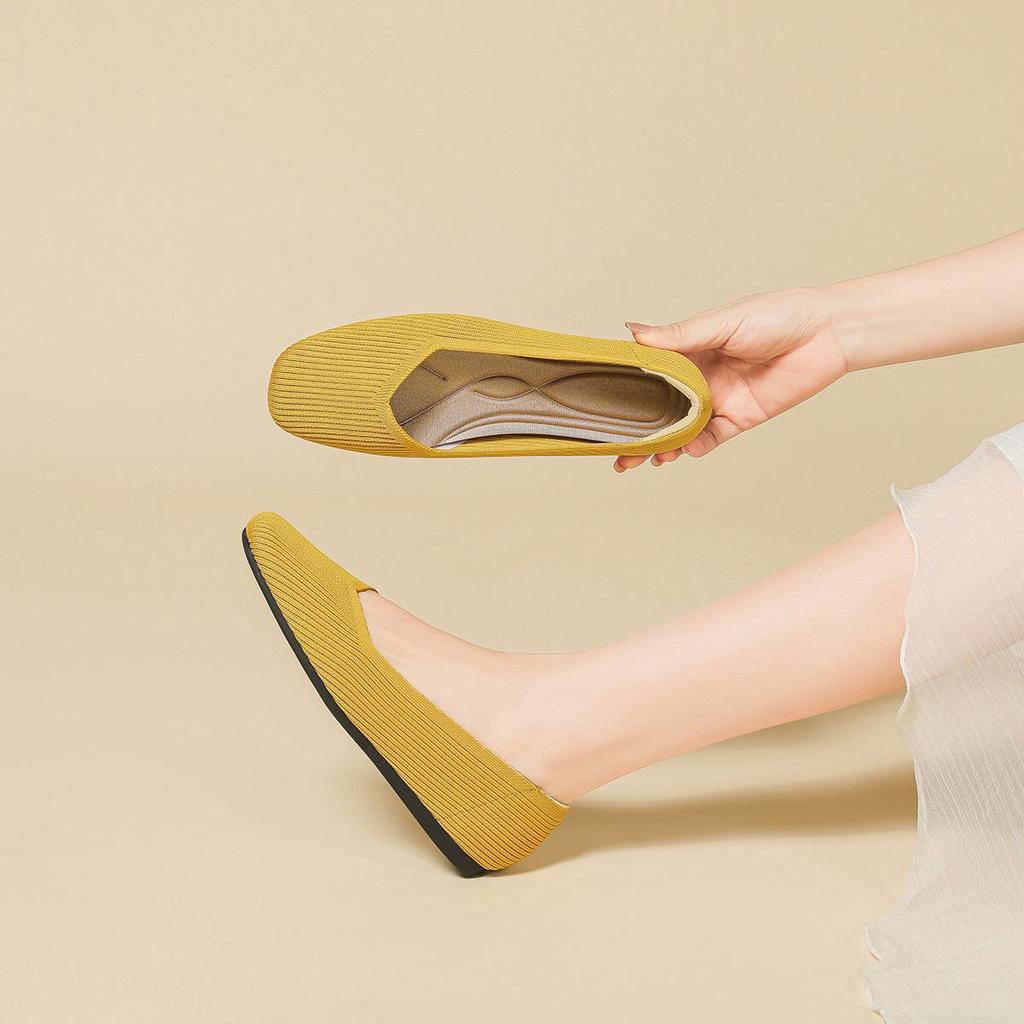 Квадратный носок, неглубокий вырез, ткань, плоская подошва, однотонный трикотаж, мягкая подошва, большой размер 34-43