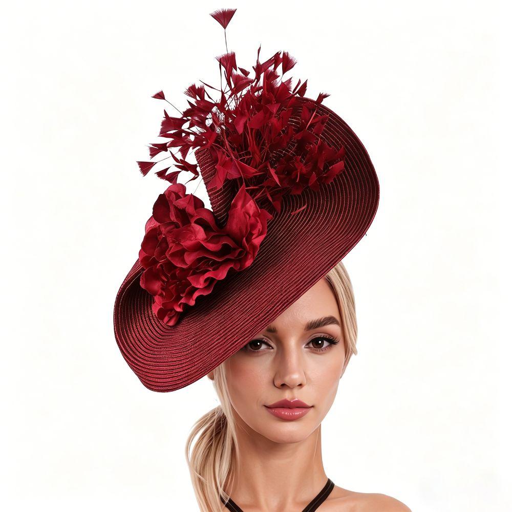 Handmade Feather Fascinator Hat Straw Flower Headpiece Women Fascinator Derby Pillbox Hat