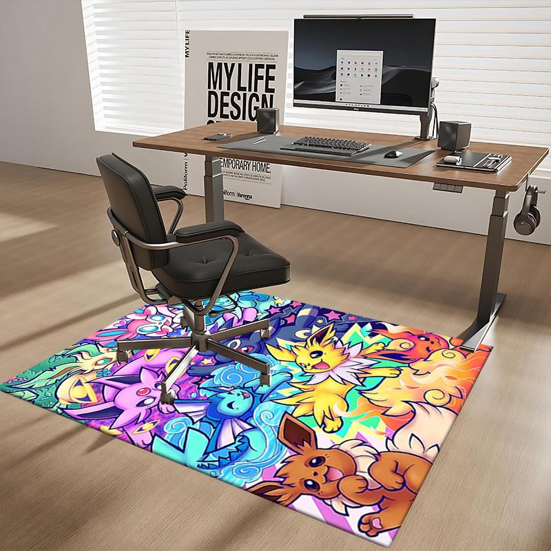 1pc Anime Pokémon Eevee Evolution Chair Mat - Office Desk Rug, Non-Slip Carpet for Home Decor, Gaming Room, Bedroom, Living Room, Birthday Gift, Seaso