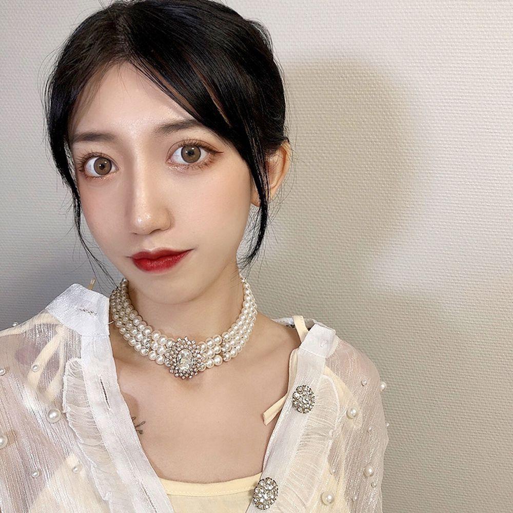 Zinc Zinc Alloy Flower Rhinestones Clavicle Chain Jewelry Accessories Korean Style Choker Women Necklace