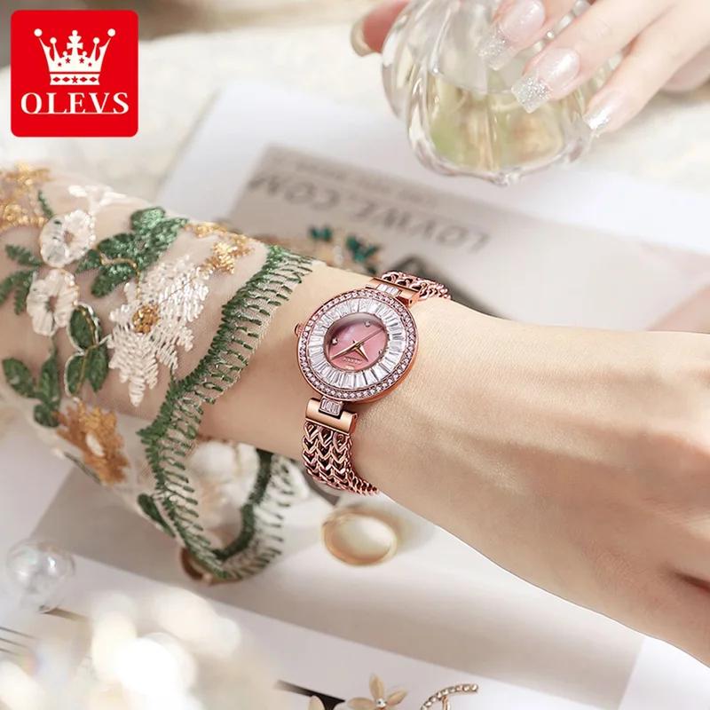 OLEVS Luxury Rose Gold Diamond Quartz Wrist Watch for Women Minimalist Waterproof Ladies Wristwatch Elegant Woman Watch