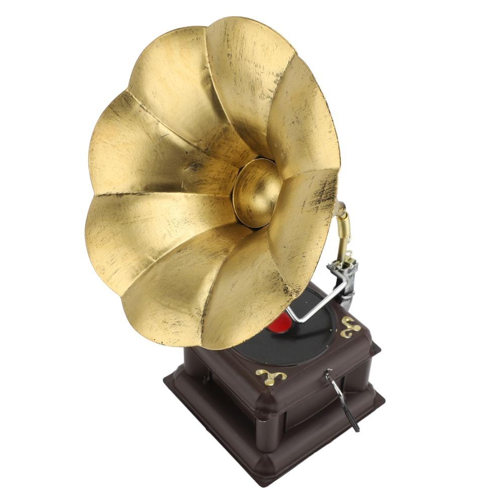 2pcs Red Bronze Phonograph Model Iron Gramophone Turntable Record Player Model Desk Decor