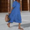 Women's Summer Midi Dress Short Lantern Sleeves Crew Neck Linen Dress Loose Casual Boho Beach Sundress