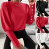 Women's Loose Casual Light Button Cage Sleeve Solid Color Round Neck Tops