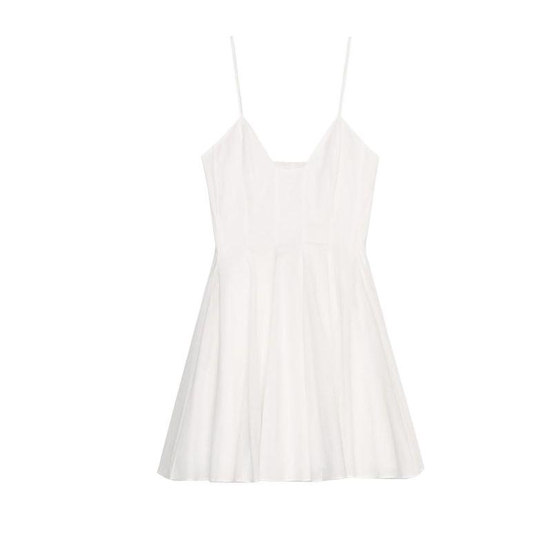 Spring and Summer Women's Clothing French Wide Hem Design V Neck Sleeveless Poplin Cotton Sling Short Dress 2731085