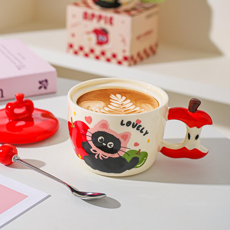 Креативная кружка Apple Cat с крышкой, высокая, красивая, парная, керамическая, сувенирная, подарочная, для лучших друзей, для завтрака