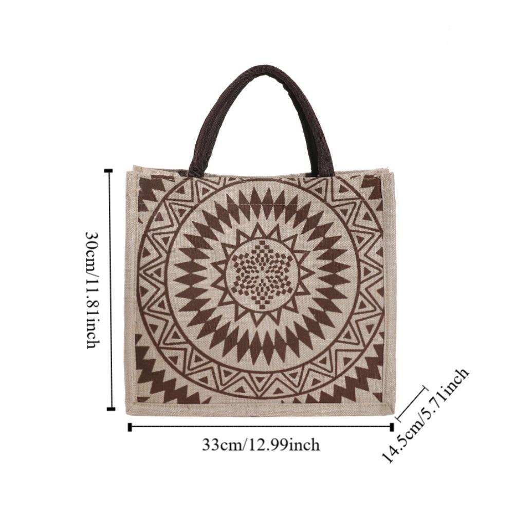 Tote Bag Ethnic Style Handbag Canvas Embroidery Shoulder Bag Geometric Cloth Bag Storage Bag