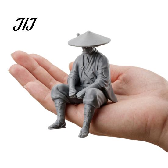 Орнамент для чайного столика в стиле дзен, 3D-печатная фигурка древнекитайского отшельника-воина, статуэтка фехтовальщика с бамбуковой шляпой, миниатюрная модель персонажа Цзянху