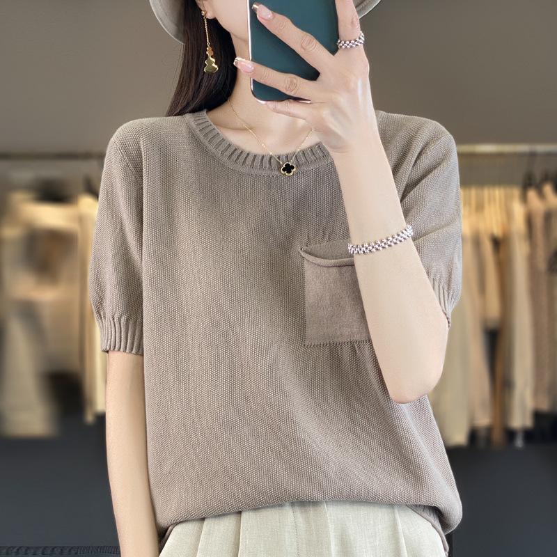 DAFIFY Женские модные повседневные летние весенние однотонные блузки и рубашки с короткими рукавами и круглым вырезом с принтом