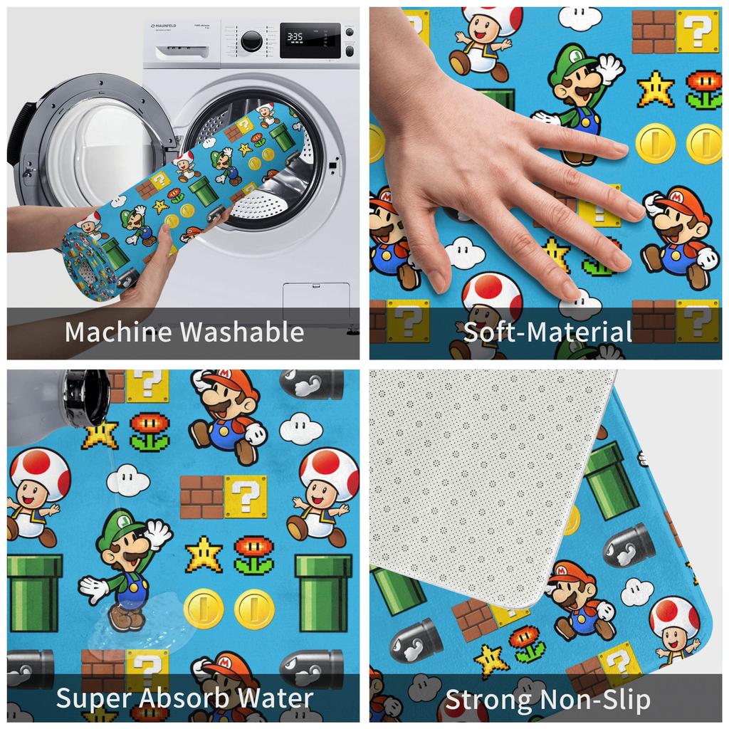 M-Marios Super Bros Doormat Anti-Slip Entrance Bath Kitchen Door Floor Mats Garden Carpet Rug