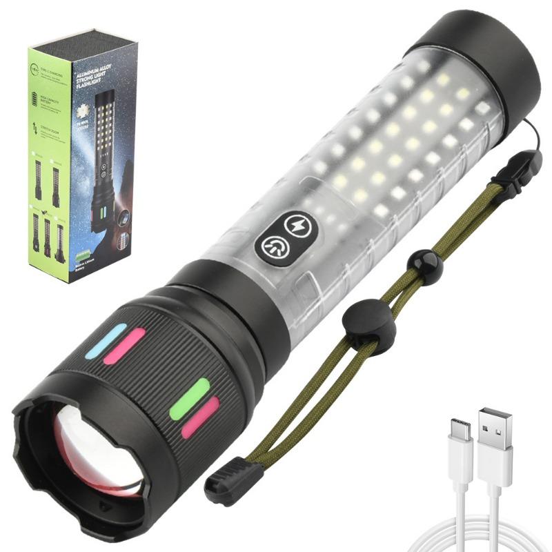 Telescopic Zoom Flashlight Rechargeable Portable Multifunctional Outdoor Strong Light Flashlight