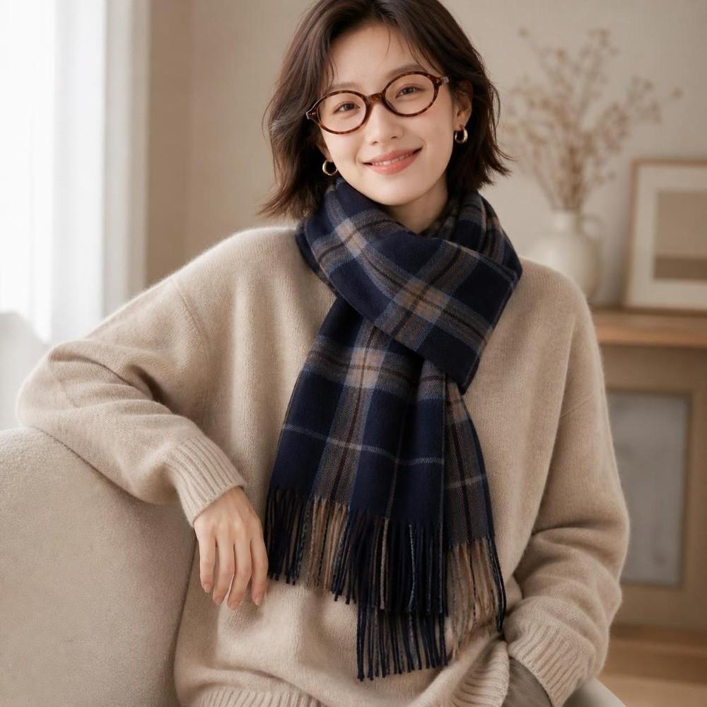 Cozy Plaid Scarf Soft Neck Warmer Shawl Korean Style Faux Cashmere Scarf Fall Winter Season