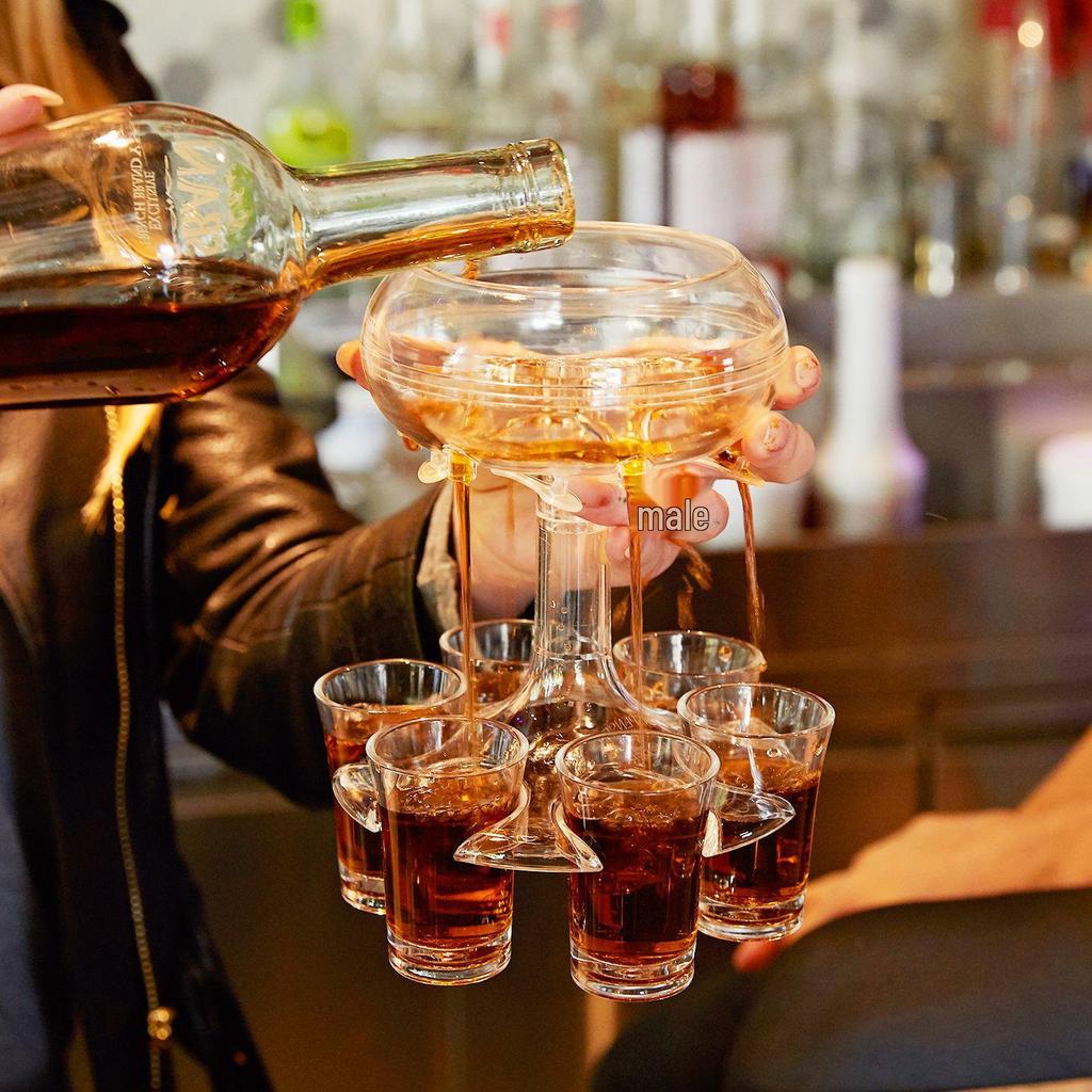 Entertainment Set: Decanter with Six Bullet-Shaped Party Wine Glasses