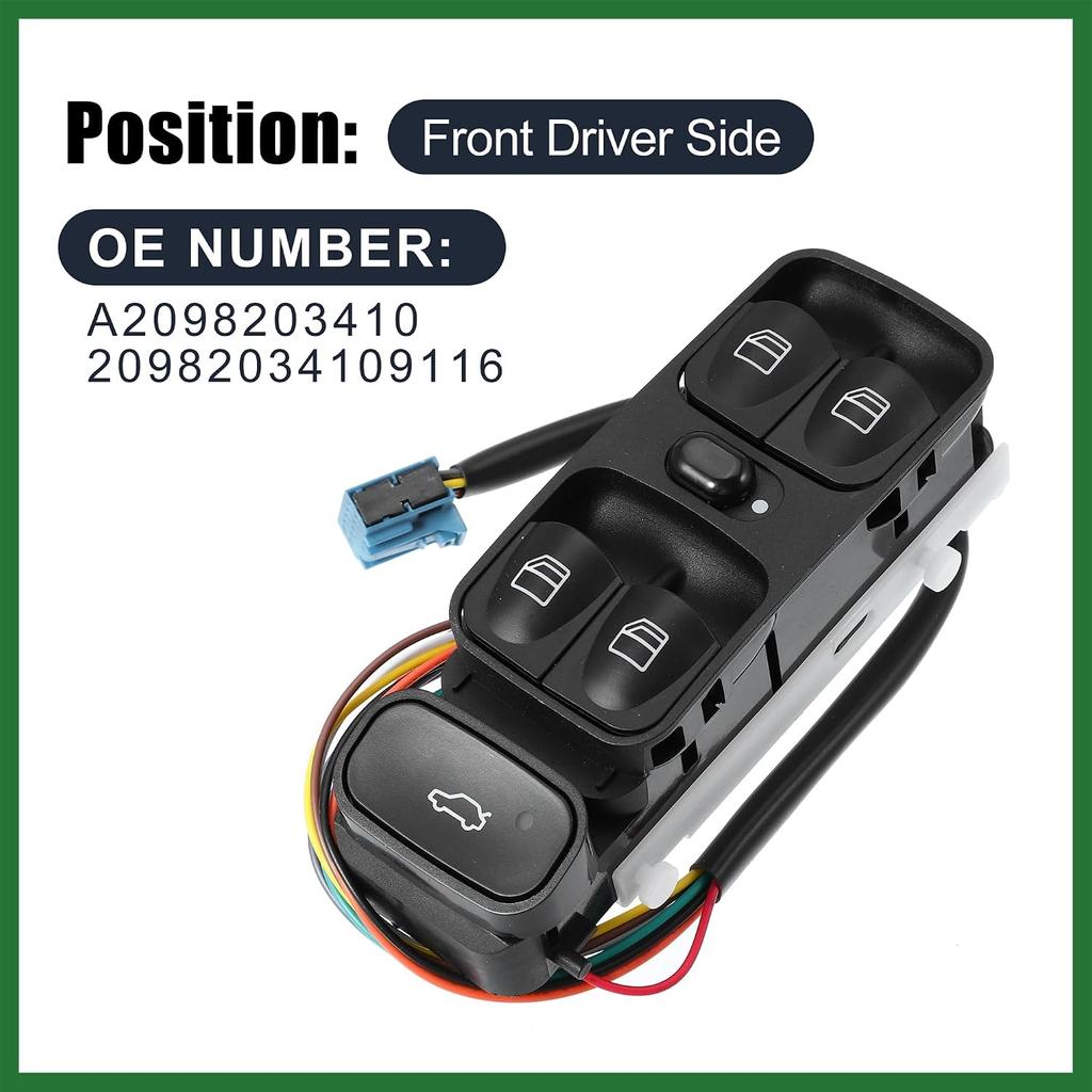 Motoforti A2098203410 20982034109116 Car Master Power Window Switch Front Driver Side for Mercedes-Benz CLK320 CLK350 CLK430 CLK500 CLK55 CLK550