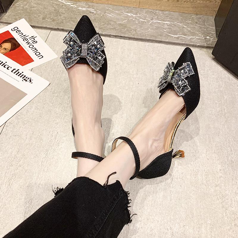 Rimocy блестящие туфли-лодочки с бантом на щиколотке, женские тканевые туфли с острым носком на высоком каблуке, женские пикантные туфли на тонком каблуке с кристаллами для вечеринок