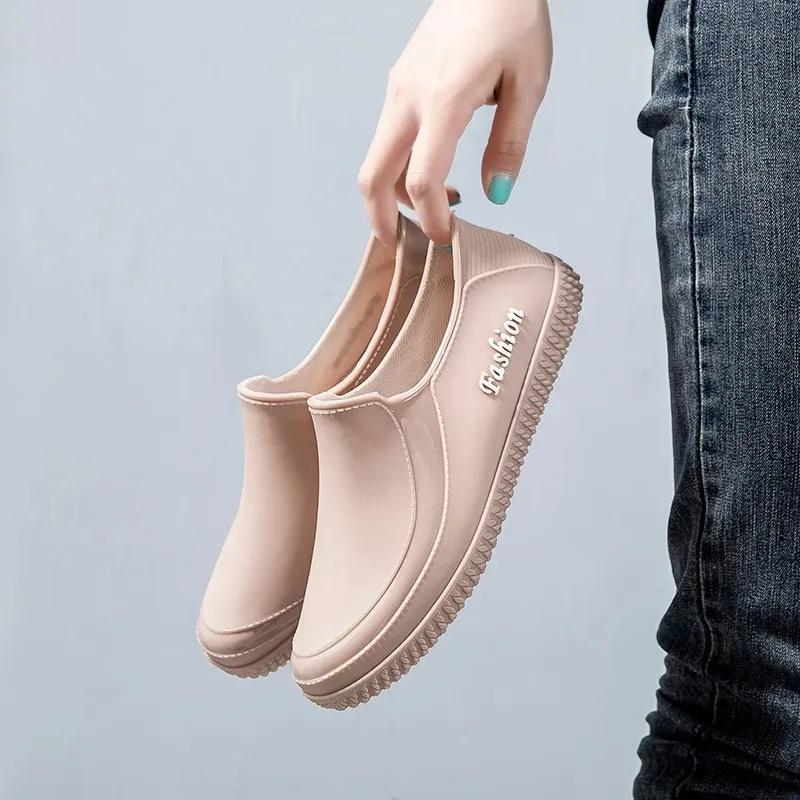 Модная женская весенне-осенняя дождевая обувь, повседневная, легкая, водонепроницаемая, нескользящая, резиновая обувь для работы на кухне, автомойке