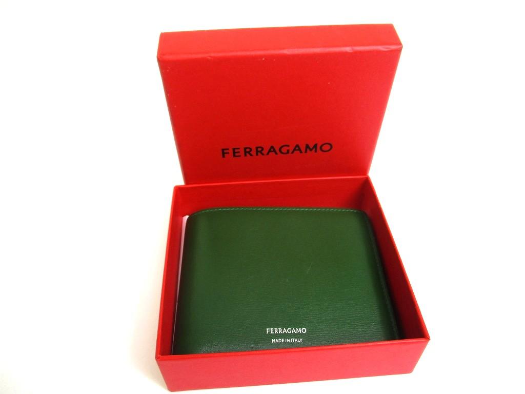 Оригинальный кошелек бифолд Salvatore Ferragamo с логотипом, из зеленой и черной кожи #a638, восстановленный