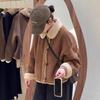 Women's Retro Deerskin Suede Short Coat, Fleece-lined Lambswool, Autumn/Winter 2024 Trend