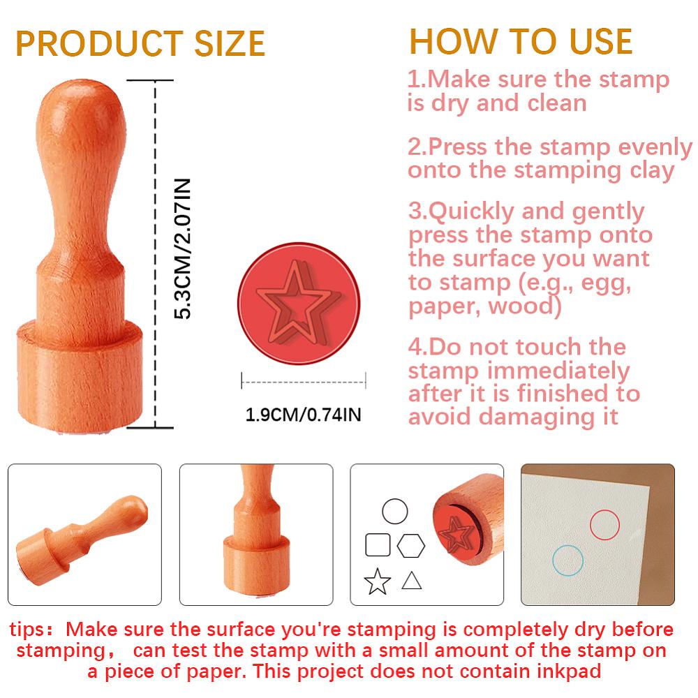 5Pcs 5 Styles Plastic Rubber Stamps with Wood Handles DIY Egg Drawing Stamps Mixed Shapes 55x20mm Pattern: 18mm 1pc/style
