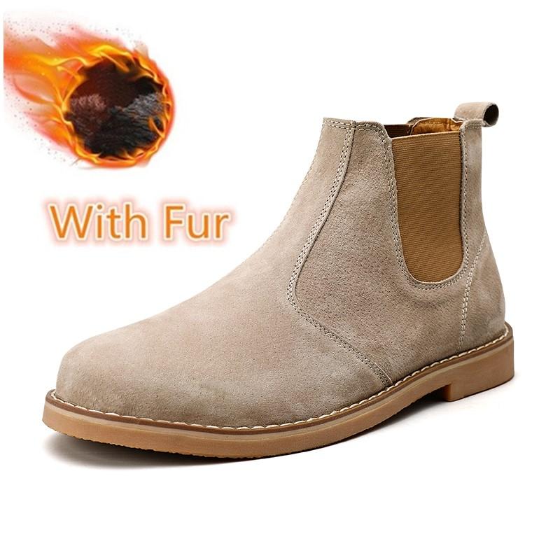 Зимние мужские ботинки ручной работы из коровьей замши, модная обувь «Челси», винтажные мотоциклетные ботинки, теплые зимние ботинки для мужчин