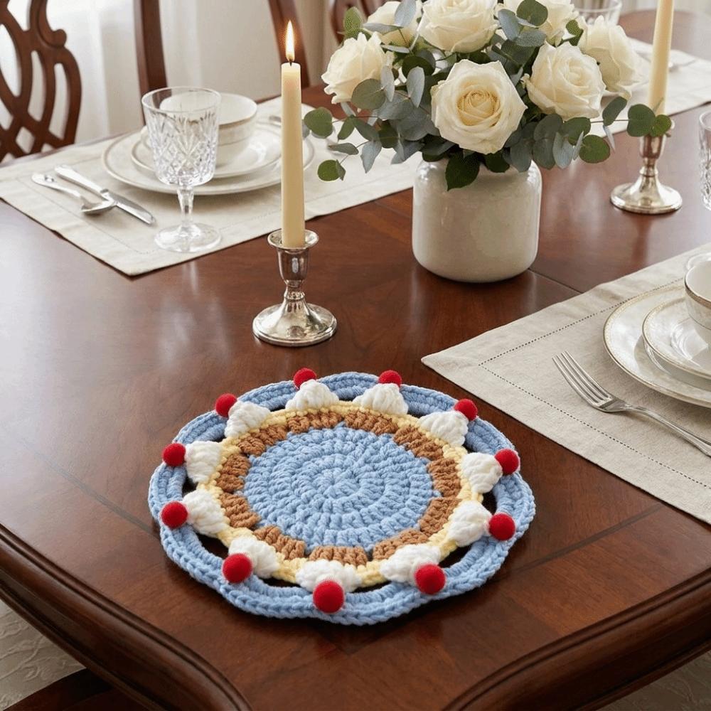 Knitted Cream Cake Crochet Coaster Heat Resistant Trivet Mats Cute Coffee Cup Mat Office