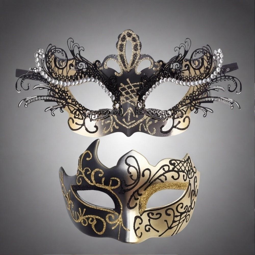 2PCS Lace Couple Masquerade Mask Gradient Glitter Eye Mask Half Face Mask Set Masquerade Party