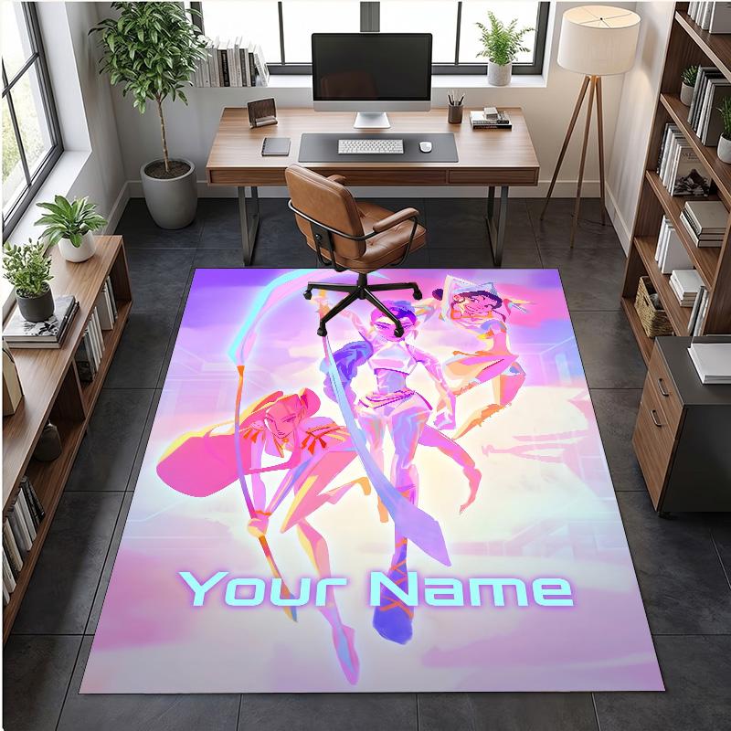 Crystal Velvet Rug Kpop Demon Hunters Print Custom Name Text Floor Mat Home Decor