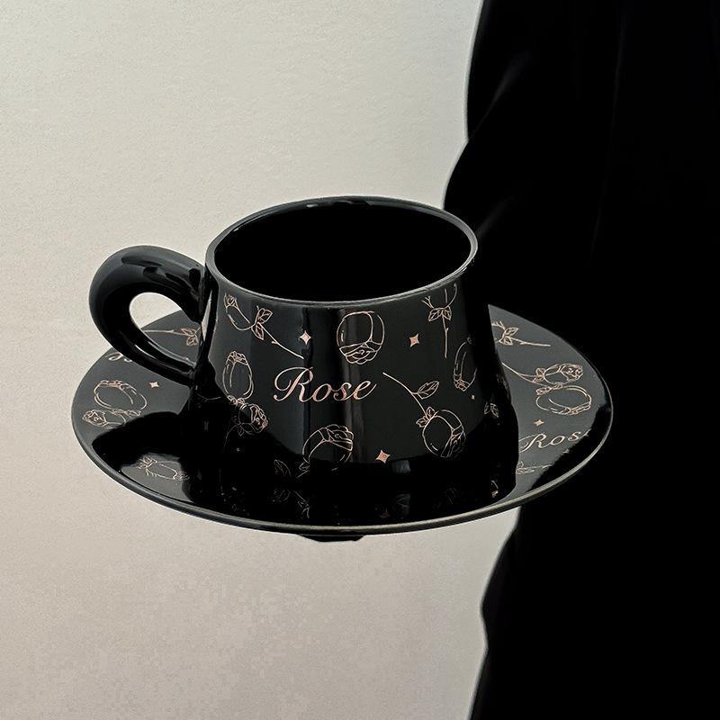 Light Luxury And Elegant Flower Coffee Cup And Saucer Set, Afternoon Tea Latte Cup, High-Value Women'S Ceramic Cup.