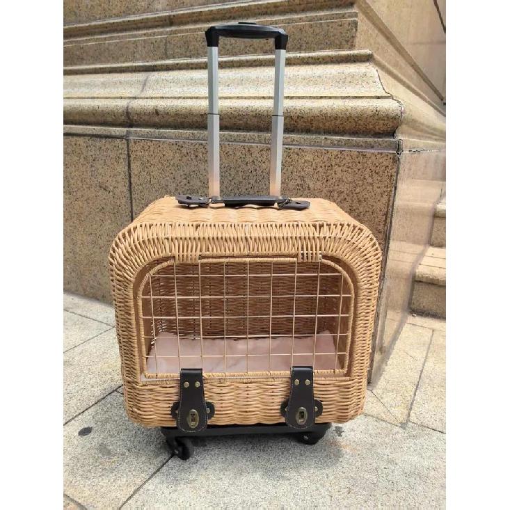 Portable Cat Carriers Stylish Pet Rolling Suitcase Large Capacity Woven Pet Travel Breathable Trolley Box for Cats & Small Dogs