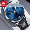 OLEVS Men's Watches Casual Fashion Leather Strap Waterproof Luminous Date Week Original Brand Quartz Wristwatch for Man Trend