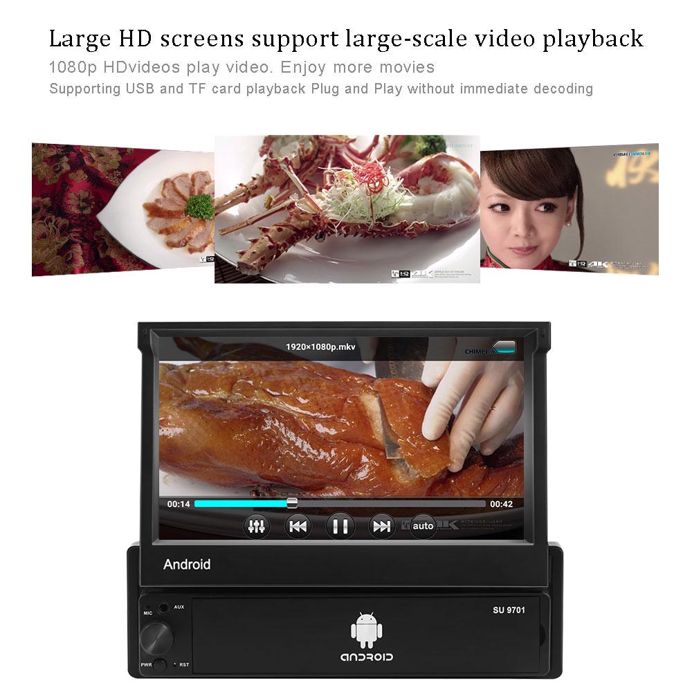 Hikity Android 8.1 Автомобильный радиоприемник Выдвижной GPS Wi-Fi Авторадио 1 Din 7 дюймов Сенсорный экран Автомобильный мультимедийный MP5-плеер Поддержка камеры