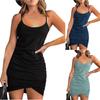Women's Dress Sleeveless Low Neck Slim Temperament Sexy Solid Color Pleated Dresses