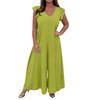 Women's Casual Solid Color Back Tie Ruffled Wide Leg Long Pants Jumpsuit