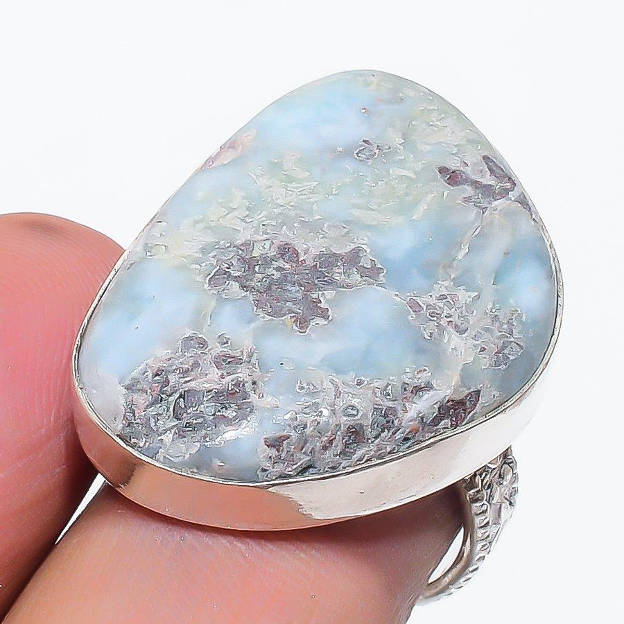 Natural Larimar Gemstone Handmade 925 Sterling Silver Jewelry Ring Size 6.5 B9a25