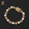 NUOYA New Arrival Square Cut Fleur De Lis Cuban Link Chain Bracelet 18K Gold Plated Hip Hop Statement Jewelry for Men and Women