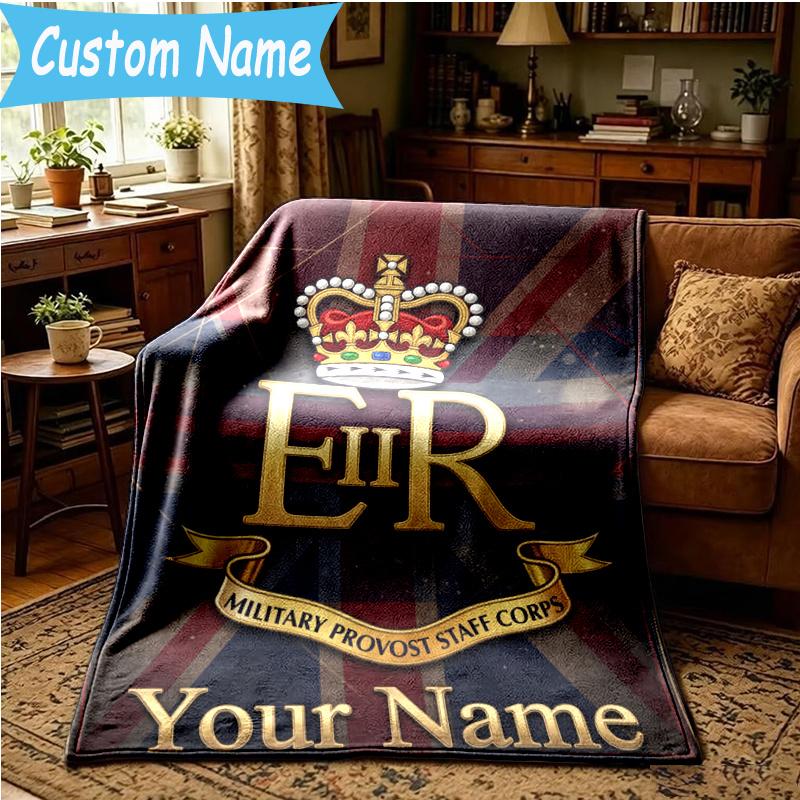 Custom Name Royal Engineers Crest Blanket Flannel Blanket for Camping, Hiking, Garden Parties, Picnic Essentials,gift for family and friend