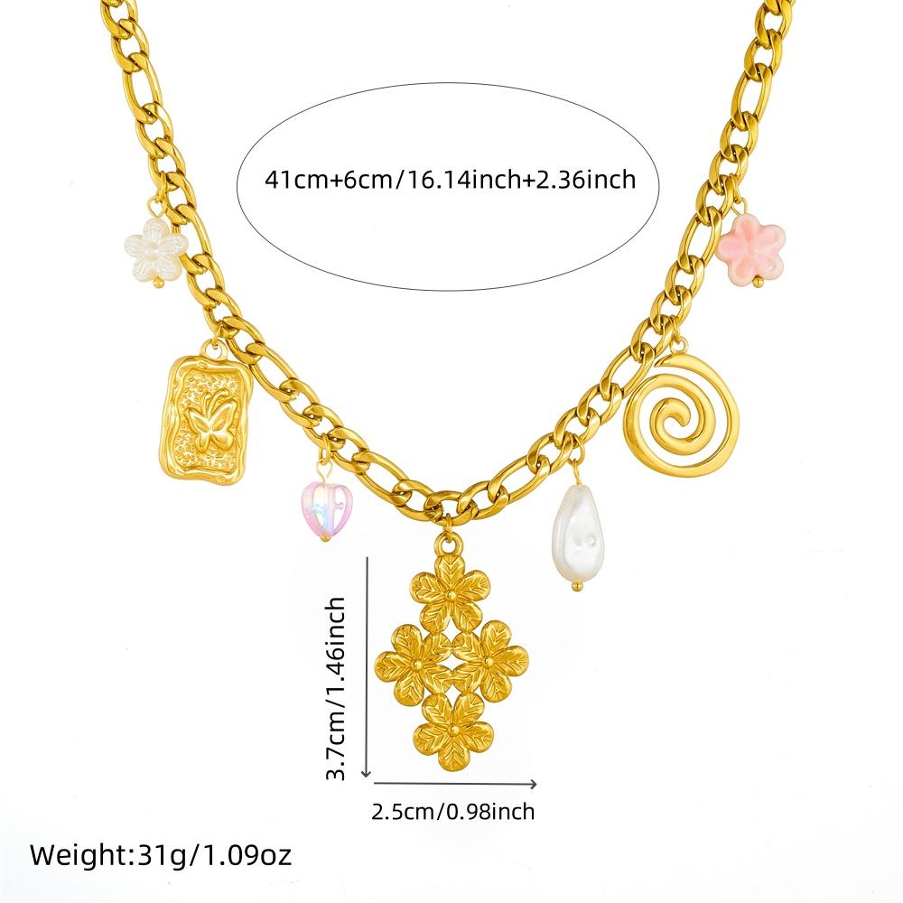DIEYURO 316L Stainless Steel Golden Butterfly Pearl Flower Pendant Necklace Lady Novel Collarbone Chain Jewelry Holiday Gift